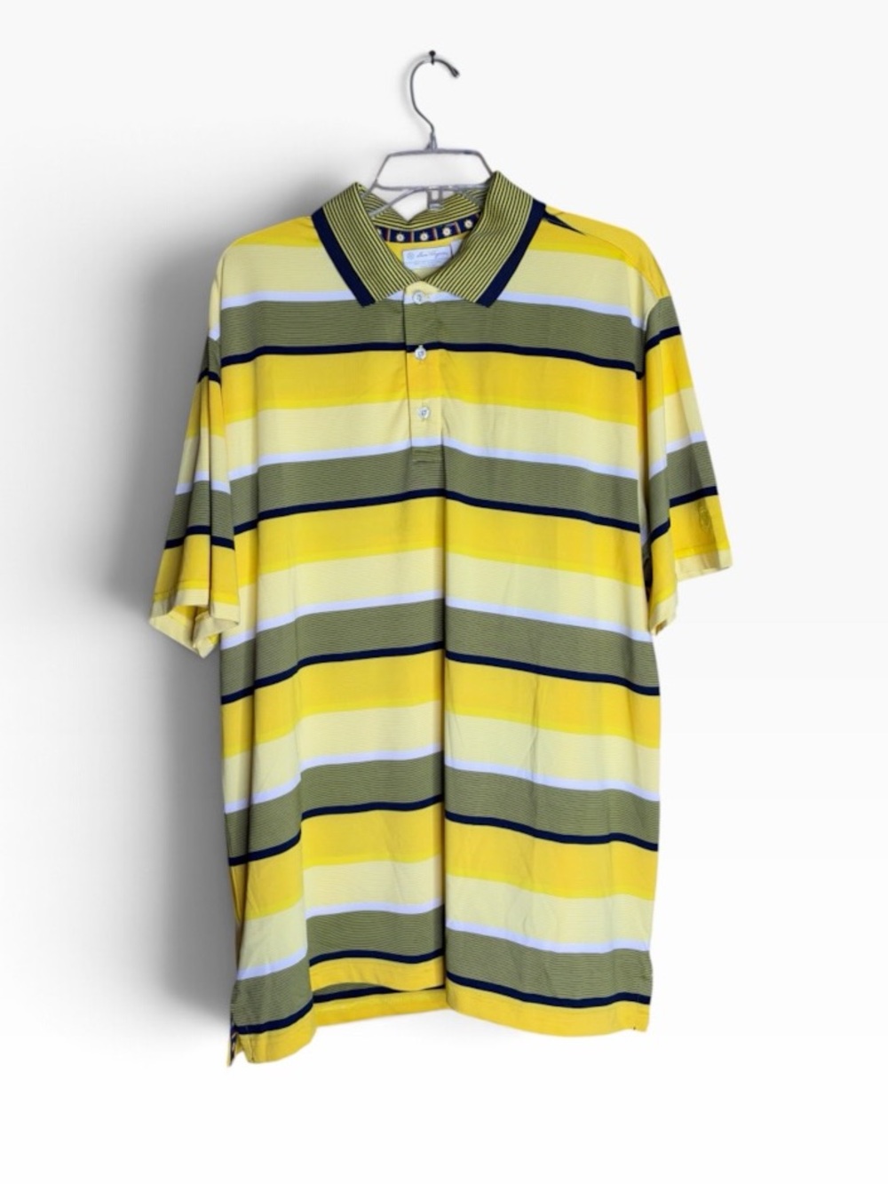 Ben Hogan Mens XXL Yellow Navy Striped Golf Polo Shirt NWT